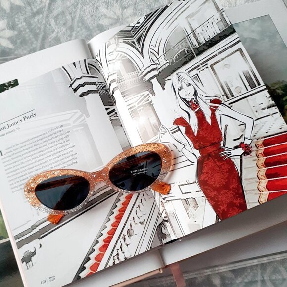 NWOT Burberry orange glitter grey lens oval sunglasses - Picture 2 of 14